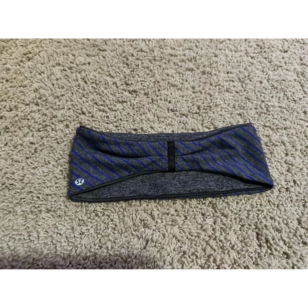 Lululemon Headband Heathered Gray/Black Reversible Running Yoga Sporty Logo.